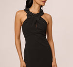 Floral Embellished Crossover Halter Gown In Black 3