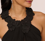 Floral Embellished Crossover Halter Gown In Black 4