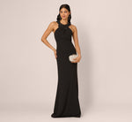 Floral Embellished Crossover Halter Gown In Black 1