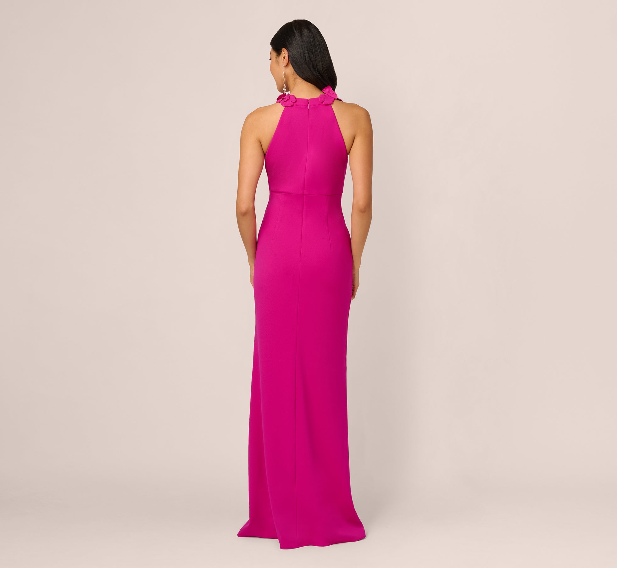 Pink Floral Embellished Crossover Halter Gown - Adrianna Papell Pink Floral Embellished Crossover Halter Gown - Adrianna Papell