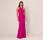 Floral Embellished Crossover Halter Gown In Pink Flambe 3