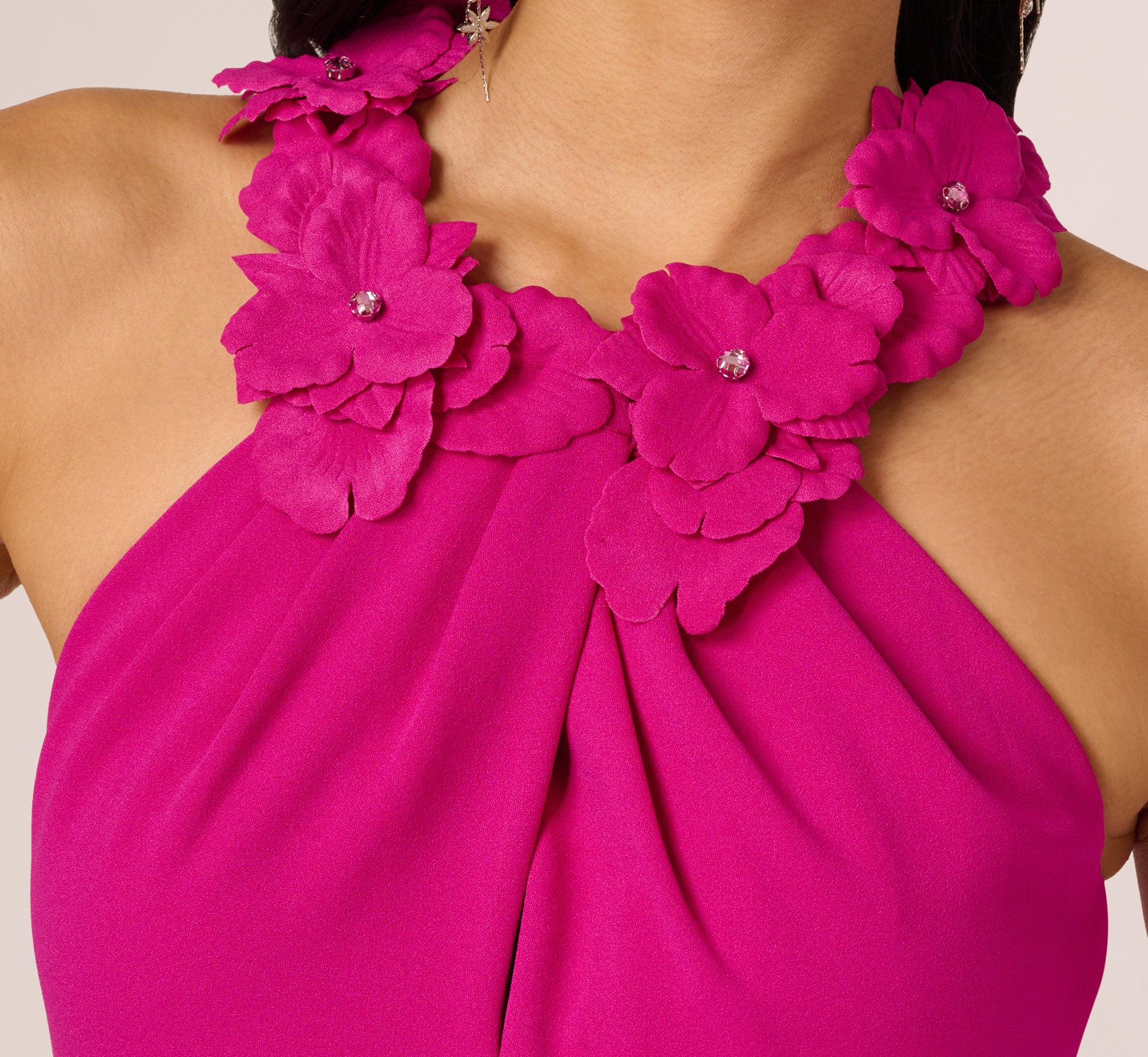 Pink Floral Embellished Crossover Halter Gown - Adrianna Papell Pink Floral Embellished Crossover Halter Gown - Adrianna Papell