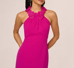 Floral Embellished Crossover Halter Gown In Pink Flambe 5