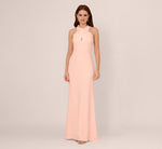 Floral Embellished Crossover Halter Gown In Peach Kiss 3