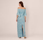 Off Shoulder Bell Sleeve Sequin Lace Gown In Airy Aqua 5