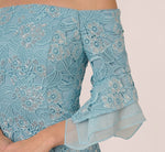 Off Shoulder Bell Sleeve Sequin Lace Gown In Airy Aqua 4