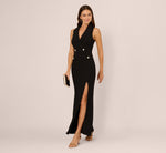 Scalloped Collar Tuxedo Mermaid Gown In Black 1