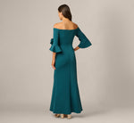Off Shoulder Bell Sleeve Rosette Gown In Hunter 5