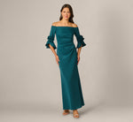 Off Shoulder Bell Sleeve Rosette Gown In Hunter 2