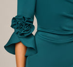 Off Shoulder Bell Sleeve Rosette Gown In Hunter 3