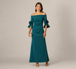 Off Shoulder Bell Sleeve Rosette Gown In Hunter 1