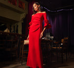Off Shoulder Bell Sleeve Rosette Gown In Super Red 1