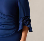 Plus Size Off Shoulder Bell Sleeve Rosette Gown In Navy Sateen 4