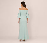 Off Shoulder Bell Sleeve Rosette Gown In Airy Aqua 5