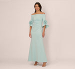 Off Shoulder Bell Sleeve Rosette Gown In Airy Aqua 2