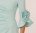 Off Shoulder Bell Sleeve Rosette Gown In Airy Aqua 3