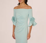 Off Shoulder Bell Sleeve Rosette Gown In Airy Aqua 4