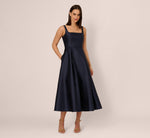 Mikado Sleeveless Square Neck Midi Dress In Midnight 2