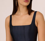 Mikado Sleeveless Square Neck Midi Dress In Midnight 3