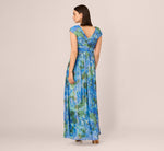 Printed Front Twist Gown In Green Blue Multi 5