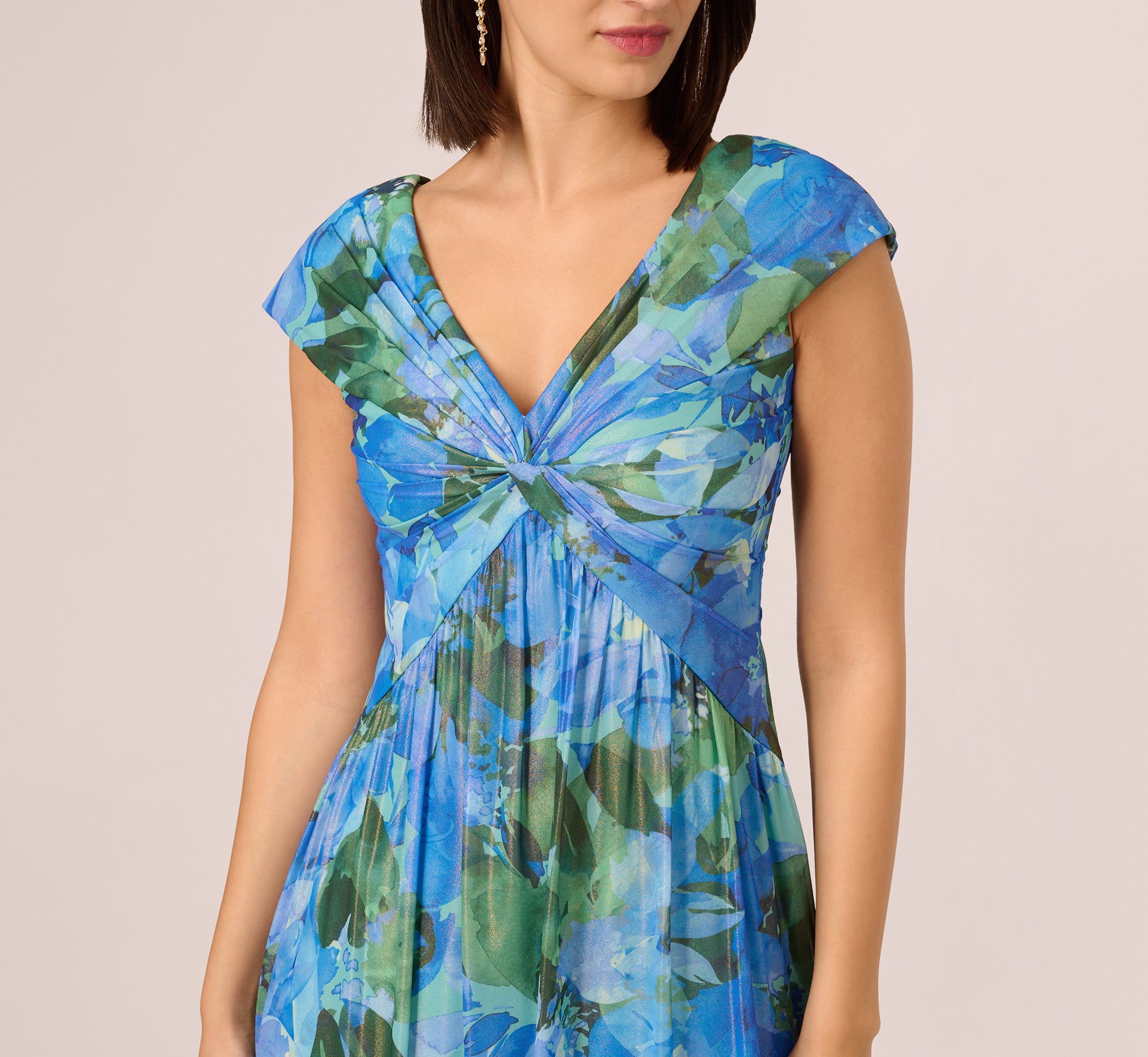 Blue Printed Front Twist Gown - Adrianna Papell Blue Printed Front Twist Gown - Adrianna Papell