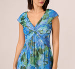 Printed Front Twist Gown In Green Blue Multi 3