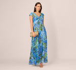 Printed Front Twist Gown In Green Blue Multi 1