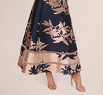 Off Shoulder 2 Tone Jacquard Fit And Flare Midi Dress In Navy Blush 3