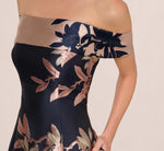 Off Shoulder 2 Tone Jacquard Fit And Flare Midi Dress In Navy Blush 4