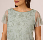 Plus Size Flutter Sleeve Floral Beaded Blouson Gown In Aqua Dust 3