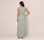 Flutter Sleeve Floral Beaded Blouson Gown In Aqua Dust 5