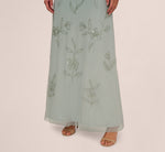Flutter Sleeve Floral Beaded Blouson Gown In Aqua Dust 3