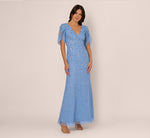 Tulip Sleeve 3D Floral Beaded Mermaid Dress In Bluebell 2