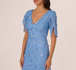 Tulip Sleeve 3D Floral Beaded Mermaid Dress In Bluebell 3