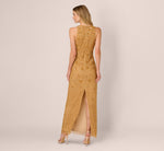 Sleeveless V Neck 3D Floral Beaded Gown In Golden Ray 6