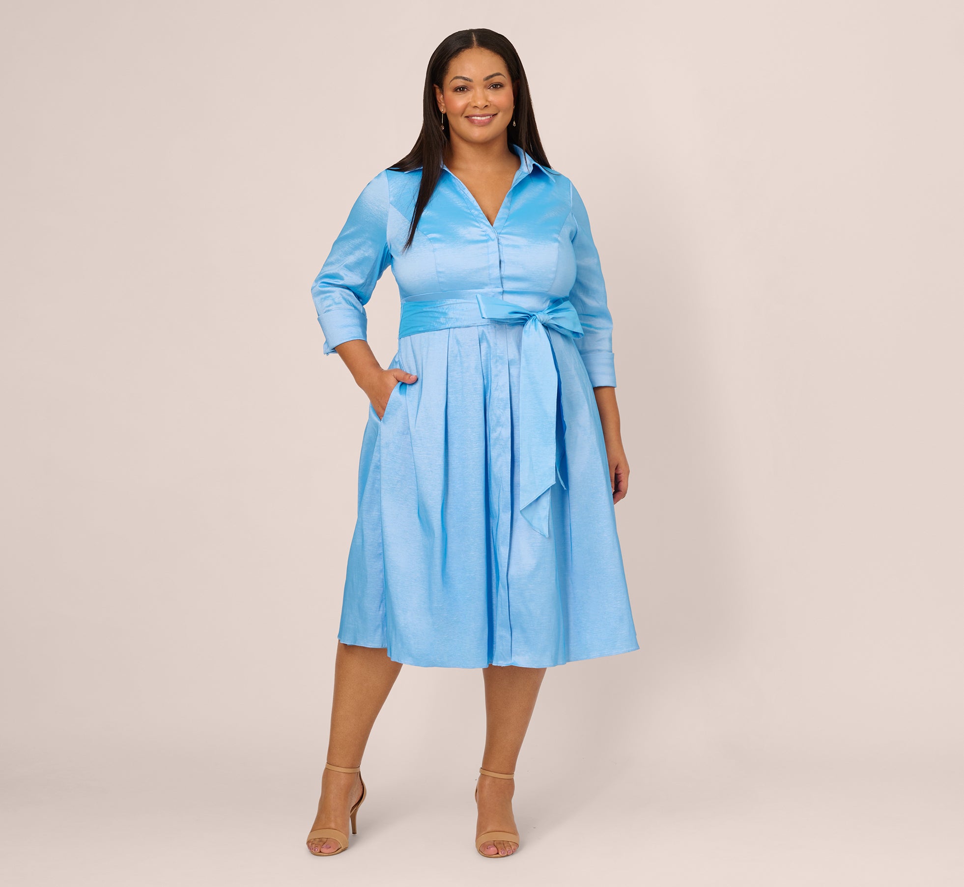 Adrianna Papell Women's Taffeta Shirt Midi Dress Adrianna Papell Women's Taffeta Shirt Midi Dress