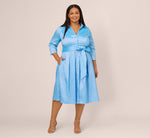 Plus Size Three Quarter Sleeve Taffeta Midi Shirt Dress In Bluebell 2