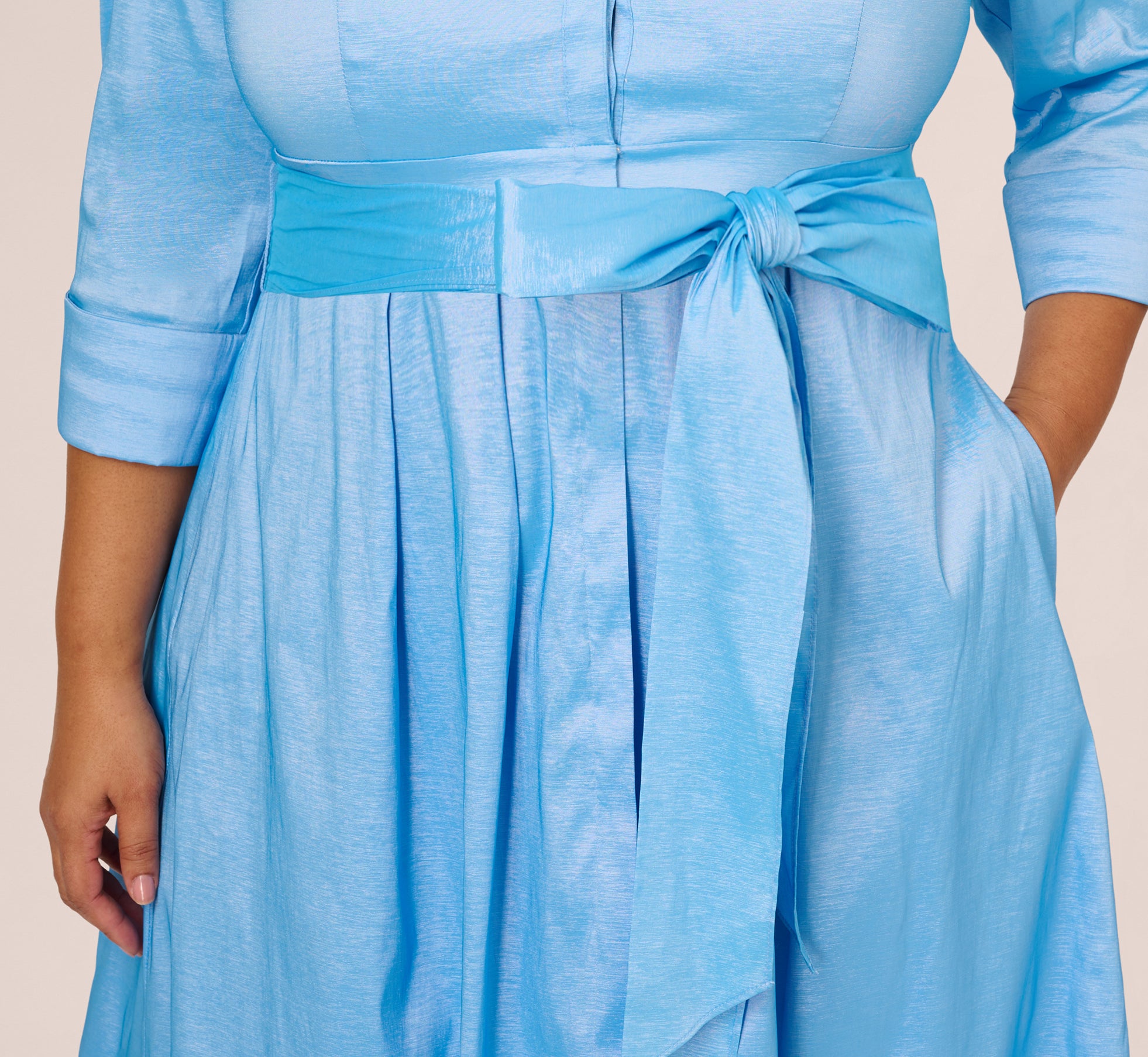 Bluebell Plus Size Three Quarter Sleeve Taffeta Midi Shirt Dress - Adrianna Papell Bluebell Plus Size Three Quarter Sleeve Taffeta Midi Shirt Dress - Adrianna Papell