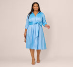 Plus Size Three Quarter Sleeve Taffeta Midi Shirt Dress In Bluebell 1