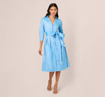 Three Quarter Sleeve Taffeta Midi Shirt Dress In Bluebell 3