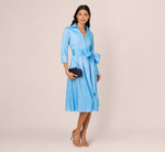 Three Quarter Sleeve Taffeta Midi Shirt Dress In Bluebell 2