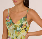 Sleeveless Floral Chiffon Ruffle Cascade Gown In Green Multi 4