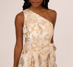 One Shoulder Organza Jacquard High Low Gown In Champagne Ivory 4
