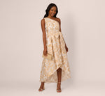 One Shoulder Organza Jacquard High Low Gown In Champagne Ivory 1