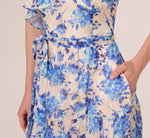 One Shoulder Metallic Stripe Floral Maxi Dress In Champagne Blue Multi 5