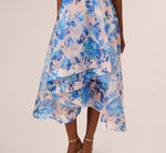 Sleeveless Floral Organza High Low Dress In Blush Blue Multi 4