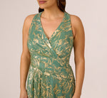 Plus Size Sleeveless Metallic Crinkle Midi Dress In Sage Gold 4