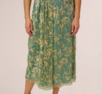 Plus Size Sleeveless Metallic Crinkle Midi Dress In Sage Gold 5