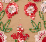 Sleeveless Fringe Trim Floral Bead Midi Dress In Nude Multi 6