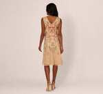 Sleeveless Fringe Trim Floral Bead Midi Dress In Nude Multi 5